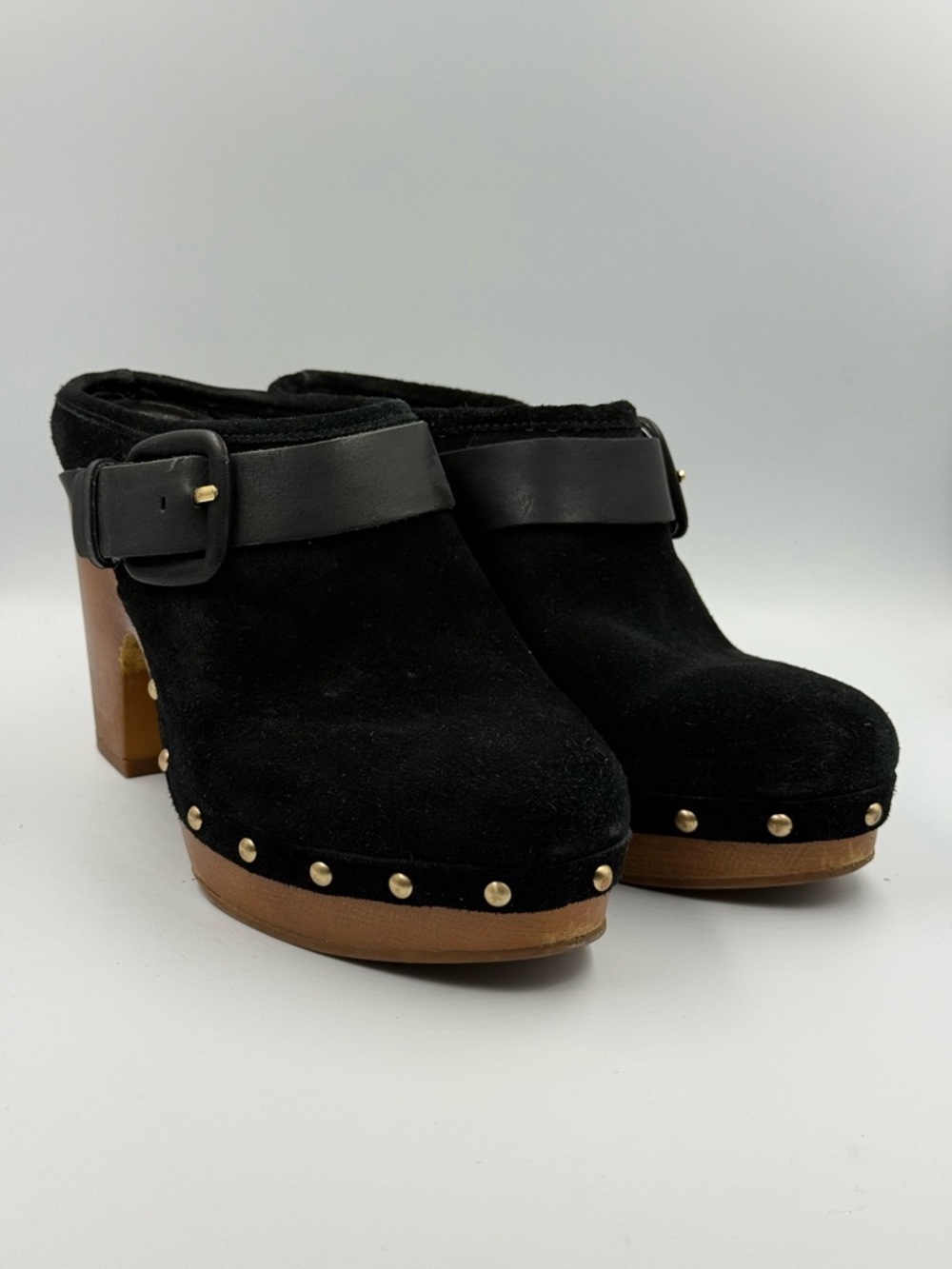 Vince Camuto Black Ceena Heeled Clogs Studs Size 7.5 Date Mobwife